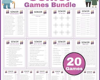 Senior Games Bundle, Printable Brain Games for Seniors Elderly Activities Trivia Riddles Retirement Party Games, Icebreaker Fun Pack