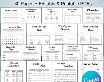 30 Icebreaker Games Bundle, Icebreaker Questions, Icebreaker Bingo Get To Know You Games for Gathering, Printable Games, Digital Download