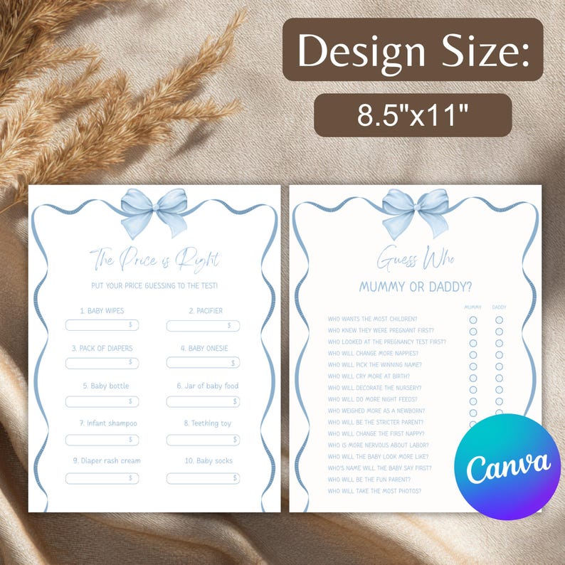 Boy Baby Shower Games Bundle Printable, Blue Bow Baby Shower Games ...