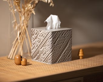 FRACTO Square Tissue Box Cover | Modern Cube Tissue Holder | Minimalist Design by Corner Cosmos