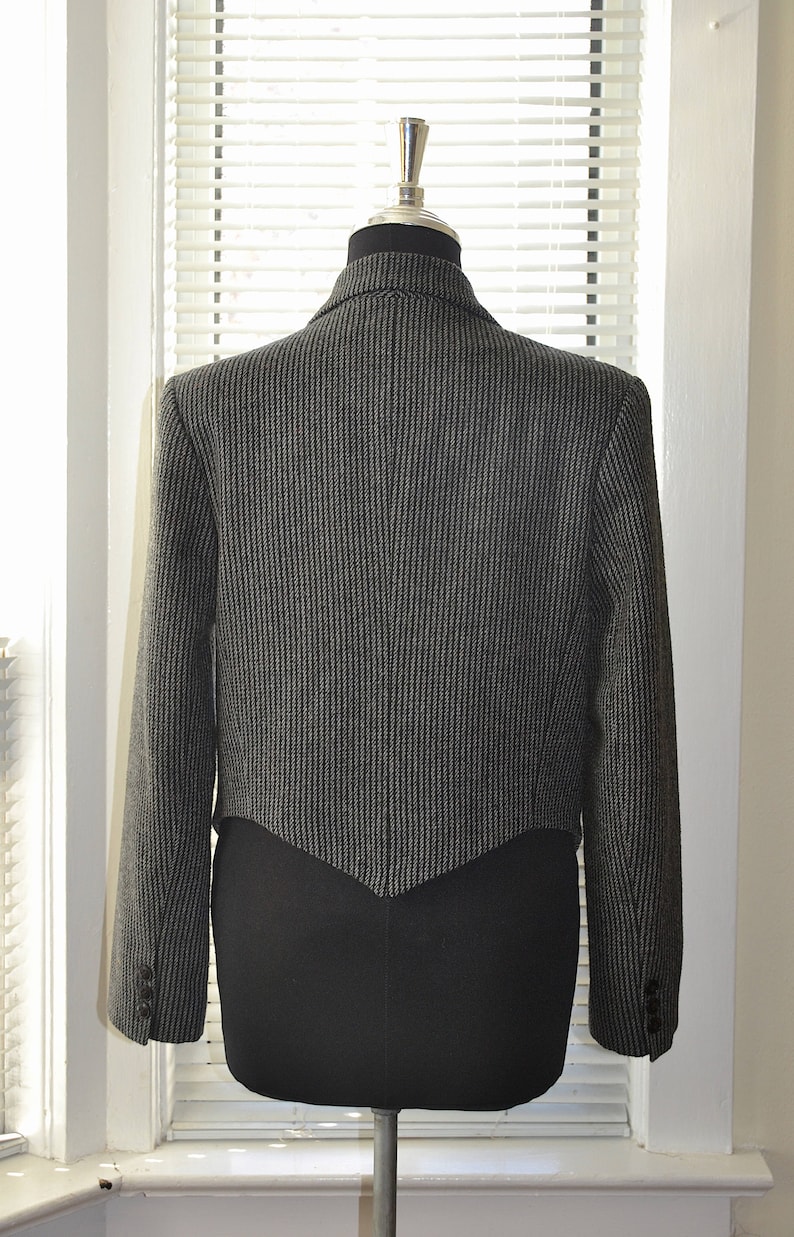 m Vintage 80s Jacket Girls Brigade Grey Wool Pinstripe Blazer Cropped Length