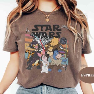 Winnie the Pooh Jedi Shirt Star Wars, Comfort Colors Funny Mashup Tee, Galaxy Adventure Design, Nerdy Cartoon Crossover Fan Gift