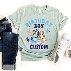 Personalized Bluey Birthday Boy T-Shirt, Custom Birthday Boy Shirt, Birthday Bluey Dog Shirt, Birthday Party Shirts, Funny Toddler Tee