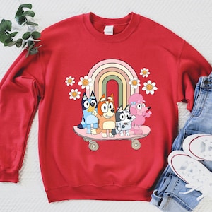 Blue Dog Skateboard Sweatshirt, Blue Family Hoodie, Blue Cartoon Crewneck, Blue Birthday Party Sweatshirt, Eras Tour Blue, Blue Dog Sweater
