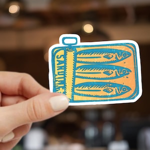 Pegatina de sardinas vintage / Sardinas en lata / Calcomanía de pescado enlatado / Pegatina de pescado enlatado / Pegatina retro / Arte de mariscos / Estética de pescador
