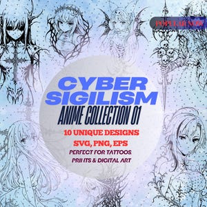 Cybersigilism Anime Bundle | Digital Sigil Set (10 Designs) | SVG PNG EPS | Neo Tribal Tattoos | Cyberpunk Symbols | Cybergoth Aesthetic
