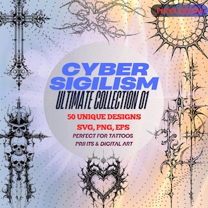 Ultimate Cybersigil Collection | 50 Digital Sigils (SVG | PNG | EPS) | Tattoo Designs | Cyberpunk Symbols | Goth Aesthetic | Digital Art