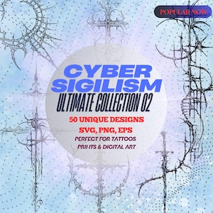Pack Cybersigilisme | 50 sceaux numériques (SVG | PNG | EPS) | Dessins de tatouage tribal | Symboles cyberpunk | Esthétique cybergothique | Art numérique
