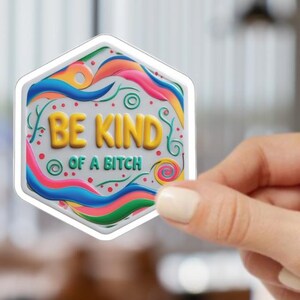 Naklejka BE KIND of a Bitch | Prezent z efektem 3D | Zabawna naklejka z efektem ulgi | Niegrzeczna naklejka | Zabawny prezent z dowcipem | Naklejka Punk | Naklejka Ekologiczna