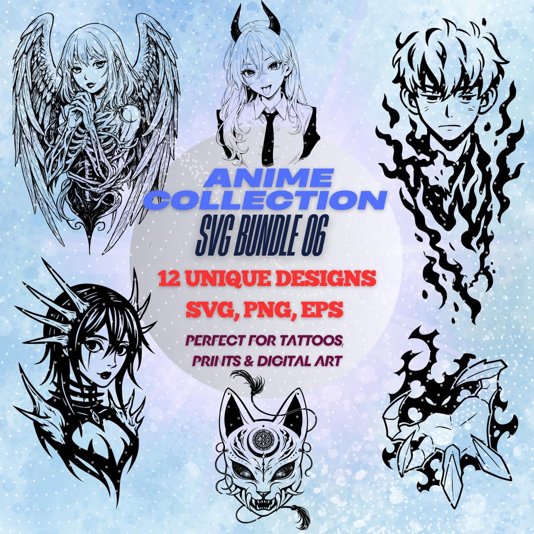 Anime SVG Bundle 06 | Tattoo Flash, Cricut Cut Files, Manga Stencils ...