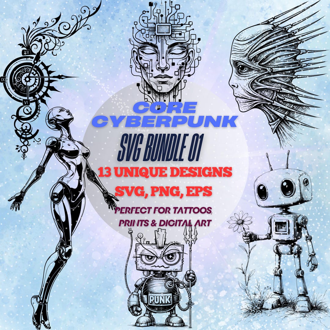 Cyberpunk SVG Bundle 01 | Futuristic Tattoo Stencils (digital Download ...