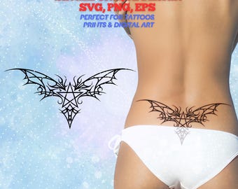 Cybersigilism Tattoo Design: Lower Back Tribal Winged Star Stamp (SVG, PNG, EPS)