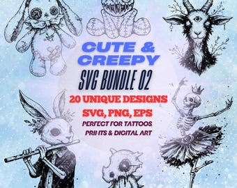 Cute & Creepy Art Bundle 02 | Playfully Dark Illustration Collection (SVG, PNG, EPS)