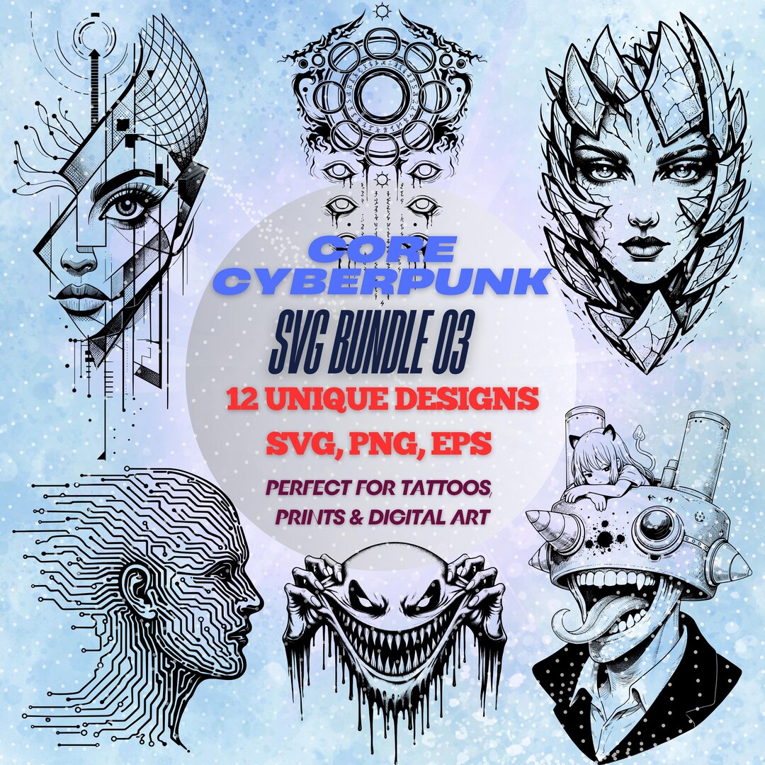 Cyberpunk SVG Bundle 03 | Abstract Tattoo Stencils (digital Download ...