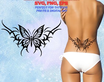 Cybersigilism Tattoo Design: Lower Back Symmetrical NeoTribal Butterfly Stamp (SVG, PNG, EPS)