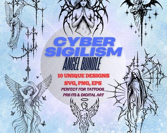 Cybersigilism Angel Designs: Neo-Tribal Tattoo Graphics (SVG, PNG, EPS) Digital Stamps