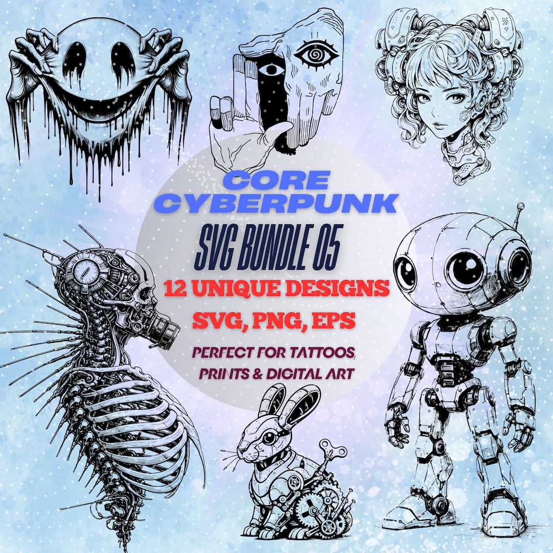 Cyberpunk SVG Bundle 05 | Cybercore Tattoo Stencils (digital Download ...