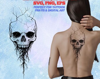 Gothic Tattoo Design: Skull Fragment Back Stamp (SVG, PNG, EPS)