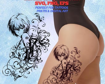Anime Tattoo Design: Cybernetic Manga Girl Tattoo (SVG, PNG, EPS)