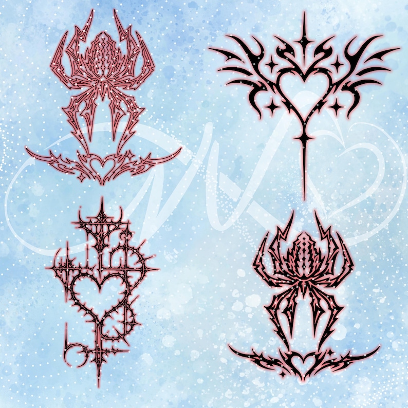 Cybersigilism Love Heart Sigils: Neo Tribal Tattoo Designs (SVG, PNG