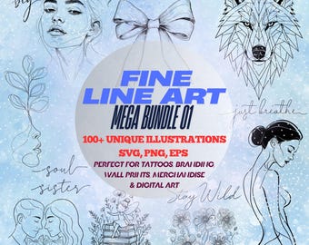Fine Line Art Mega Bundle: 100+ Minimalist Designs (SVG/PNG/EPS)