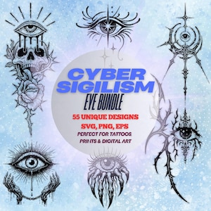 Cybersigilism Eye Bundle | 55 Unique Eye Designs (SVG | PNG | EPS) | NeoTribal Tattoo | Cybergoth, Tribal, Occult, Abstract, Digital Stamps