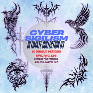 Cybersigilism Vector Bundle | 60 Designs SVG | PNG | EPS) | Neotribal Tattoo | Cyberpunk Sigils | Cybergoth Aesthetic | Digital Art