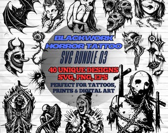 Blackwork Horror Tattoo Bundle 03 | Dark Tattoo Stamp (SVG PNG EPS)