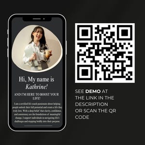 May include: A black and white QR code with the text "SEE DEMO AT THE LINK IN THE DESCRIPTION OR SCAN THE QR CODE" below it. The QR code is on a black background. The text is in white.