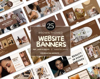 Brown Themed Website Banners, Editable Banners Shopify, DIY Banners, Website Kit, Canva Template, Wix Banner, Slider Image, Website Header