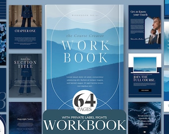 64 Page PLR Canva Workbook and Ebook for Course Creators, Bloggers, Writers (Blue Aesthetics) + Private Label Rights, Done for you Workbook