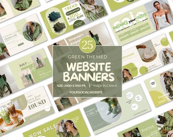 Green Themed Website Banners, Editable Banners Shopify, DIY Banners, Website Kit, Canva Template, Wix Banner, Slider Image, Website Header