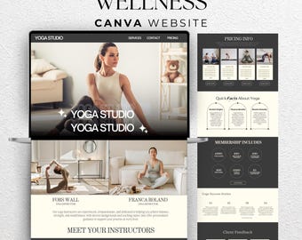 Yoga Website Template Canva | Yoga Coach Website Template | Pilates, Fitness, Wellness Website Landing Page | Yoga Instructor, Yoga Studio
