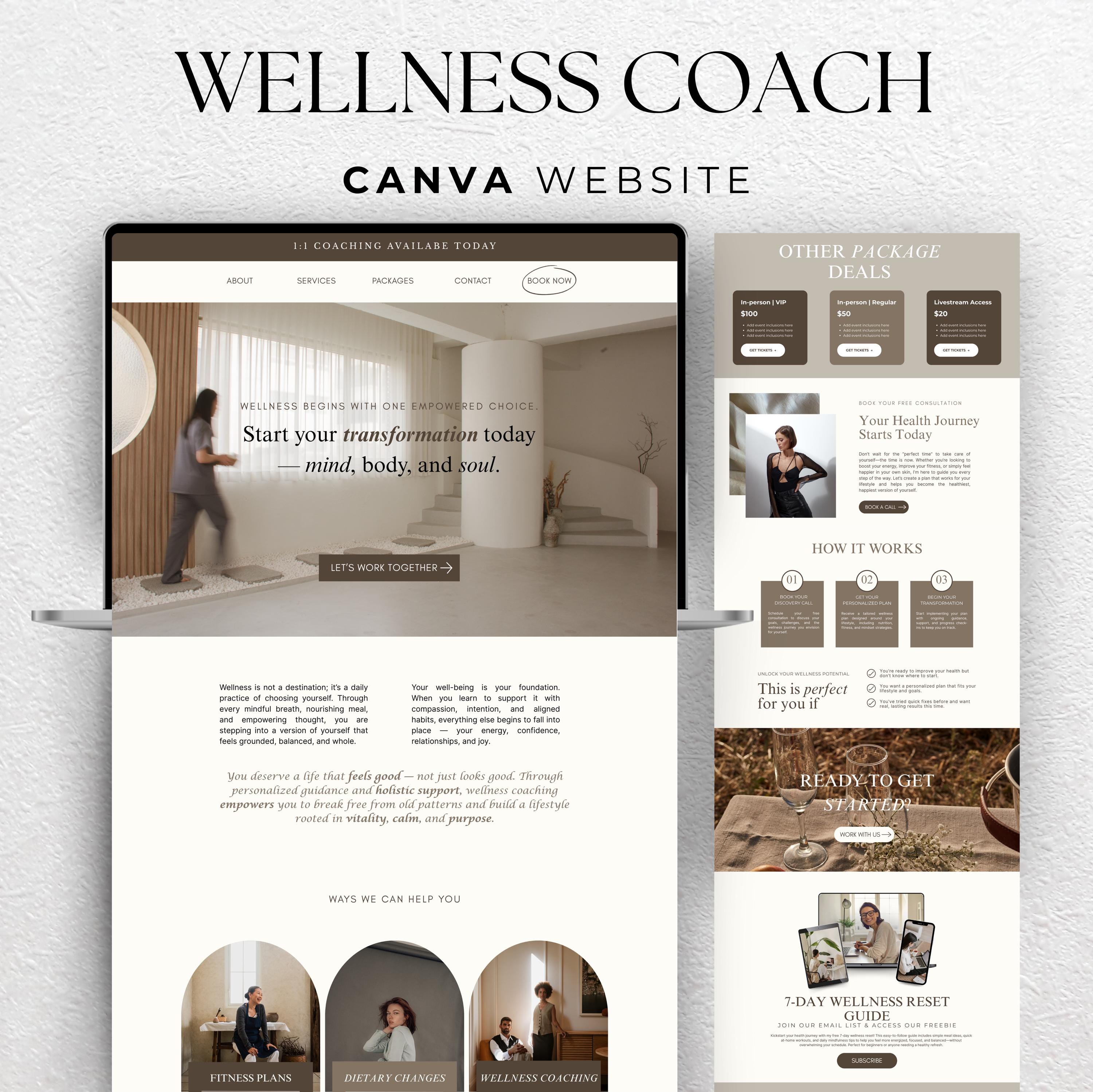 Health & Wellness Coach Website Template Nutrition Canva Template ...