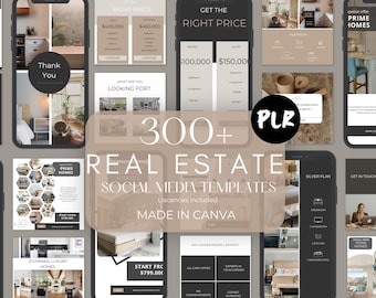 Real Estate Marketing Social Media Templates with PLR + Story + Highlights, Instagram Canva templates, Luxury Realtor Templates, Real Estate