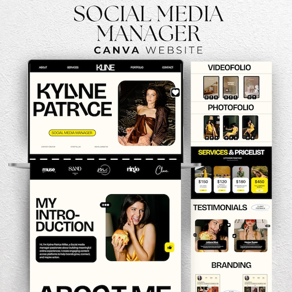Canva Website Template Social Media Manager Aesthetic Modern Influencer UGC Landing Page Content Creator Trendy Portfolio Marketing One Page