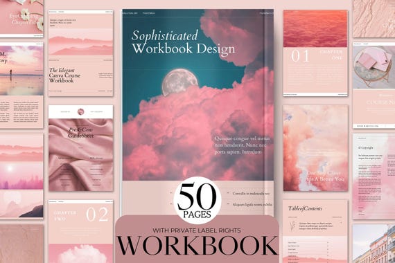 50 Page PLR Canva Workbook and Ebook for Course Creators, Bloggers, Writers (Pink Aesthetics) + Private Label Rights, Done for you Workbook