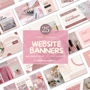 Pink Themed Shopify Banners, Editable Banners Shopify, DIY Banners, Website Kit, Canva Template, Wix Banner, Slider Image, Website Header
