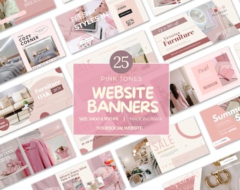 Pink Themed Shopify Banners, Editable Banners Shopify, DIY Banners, Website Kit, Canva Template, Wix Banner, Slider Image, Website Header