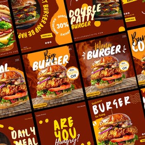 50 plantillas de Canva para publicaciones de Instagram para restaurantes de hamburguesas, MARKETING DE HAMBURGUESAS, Instagram de restaurantes editables, Instagram de hamburguesas, Instagram de comida