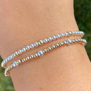 Mixed Metal Beaded Bracelet: Gold & Sterling Silver Stretch Bracelet