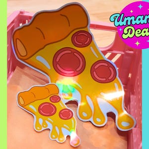 Adesivi per pizza gocciolante / scelta di 3 dimensioni tra cui *GRANDISSE NATURALI* / vinile lucido o olografico / impermeabile / arte culinaria kawaii e carina