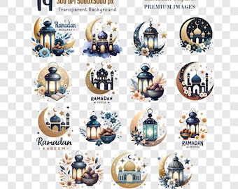 Ramadan Sublimation PNG Bundle – Blue & Glitter Gold Islamic Designs, 300 DPI, Transparent Background, Ramadan Kareem, Eid Clipart