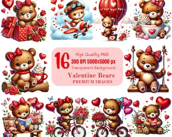16 Cute Valentine Bear PNG Sublimation Designs, Valentines Day Png, Valentines Bear  Design, Cute Valentines Bear, Trendy Valentines Png