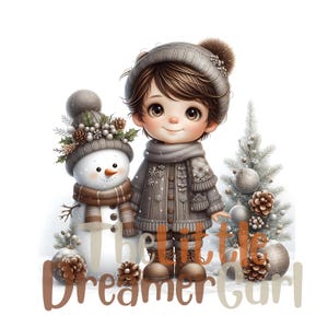Kleiner Junge mit Schneemann Winter Clipart PNG - Weihnachten Digital Art Bundle, Zwergenjunge mit Schneemann Sublimation, DIY Weihnachtsgeschenk, 300 DPI