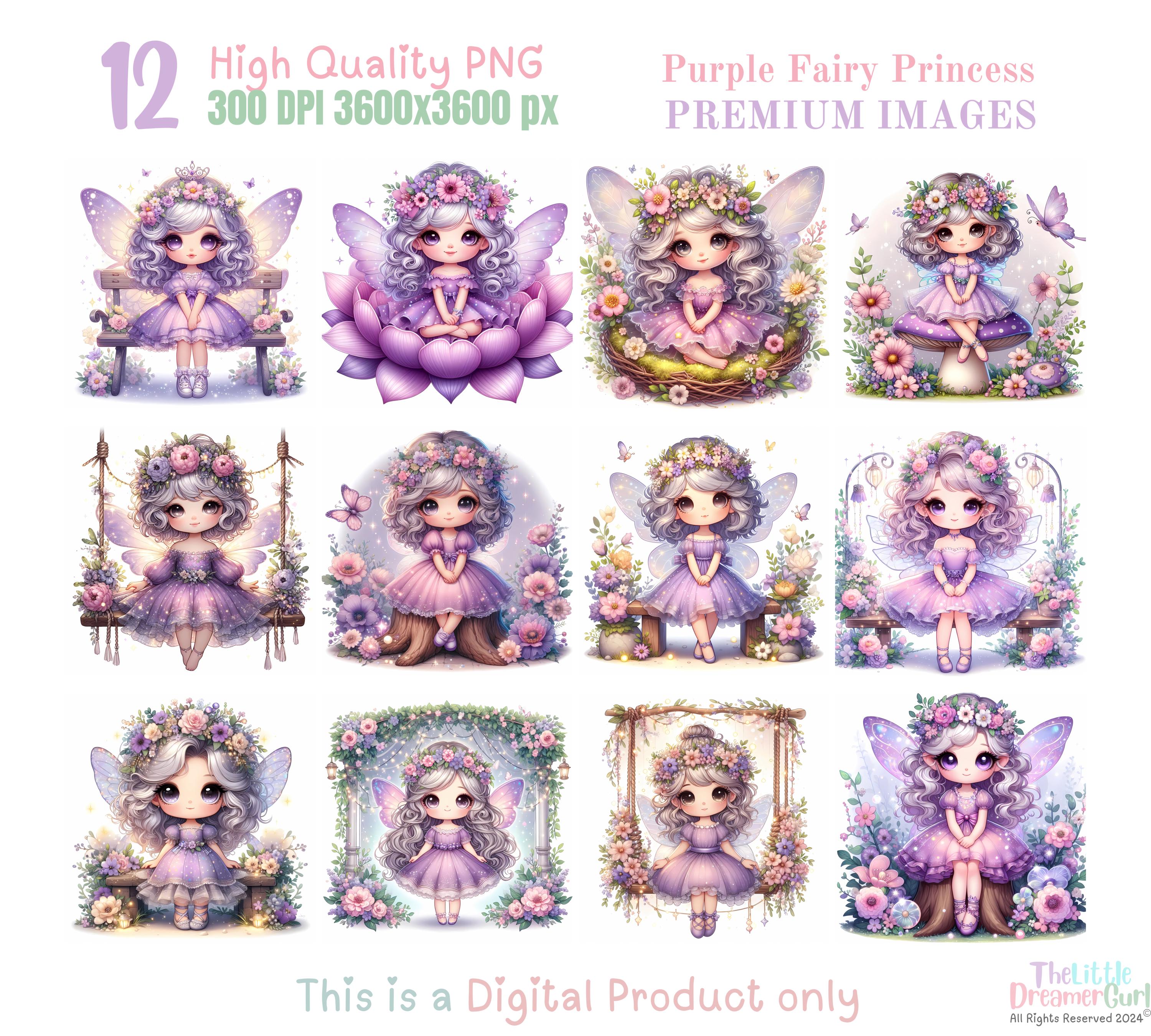 Whimsical Purple Fairy Clipart PNG, Magical Fantasy Digital Art Bundle ...