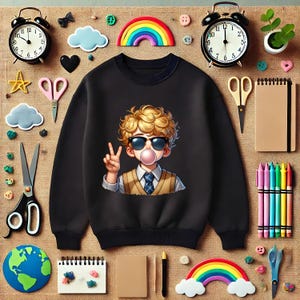 Schooljongen blazende bel png sublimatieontwerp, retro zonnebril en vredesteken, 100e schooldag png, 100 dagen school png, trendy png