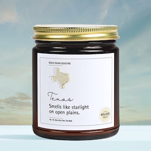 Texas Scented Candle, Texas Home Decor, Housewarming Gift for Her, Best Birthday Present, Homesick Souvenir Gift, Moving Away, State Scents