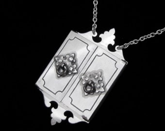 Sterling Silver Locket Necklace - Secret Hidden Message Locked Antique Cupboard - CABINET OF CURIOSITY