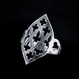 Sterling Silver Gothic Window Midi Ring - Medieval Cathedral Tracery Pattern - ATTIC SHADOWS